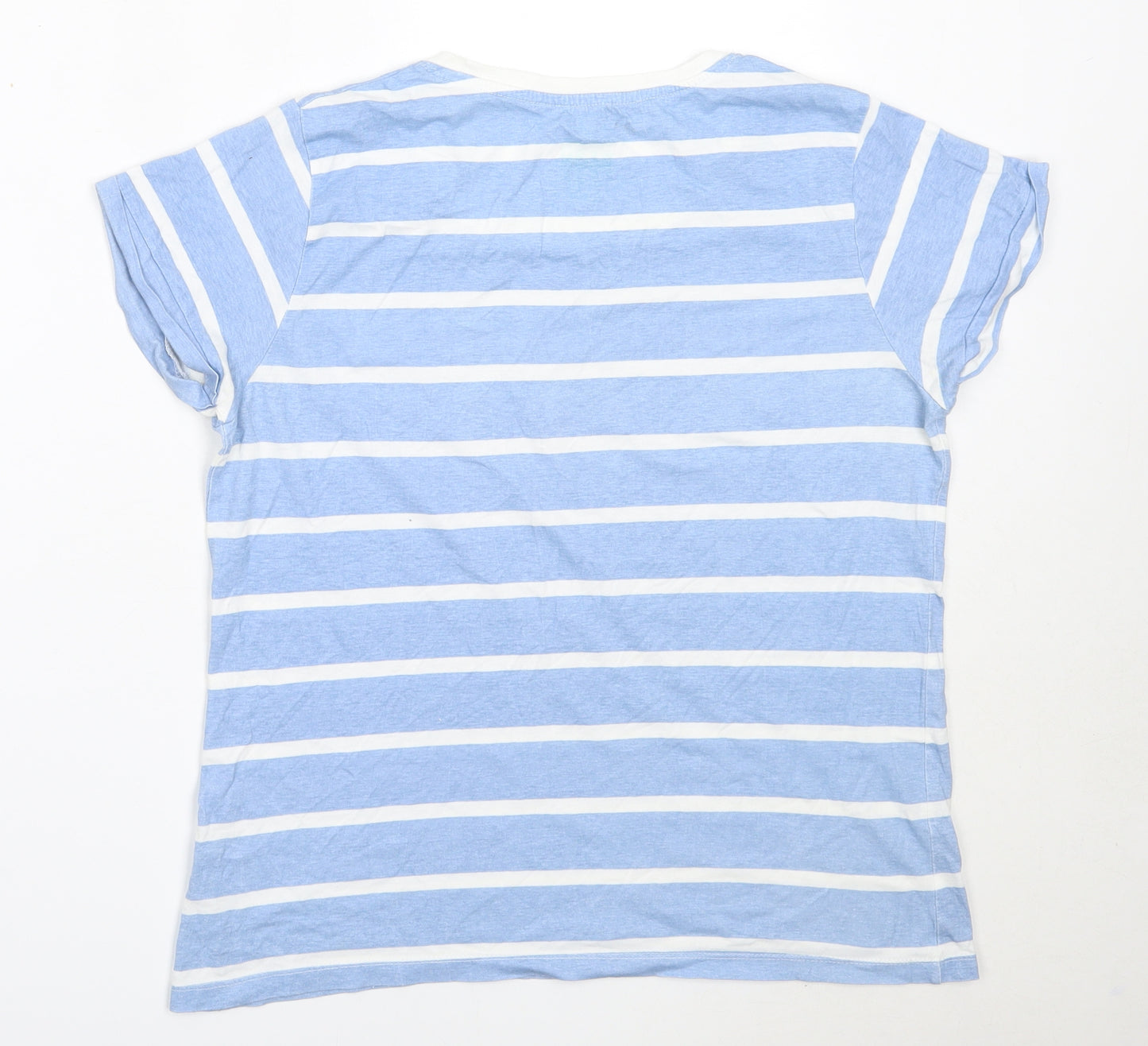 Primark Womens Blue Striped Cotton Basic T-Shirt Size 14 Round Neck