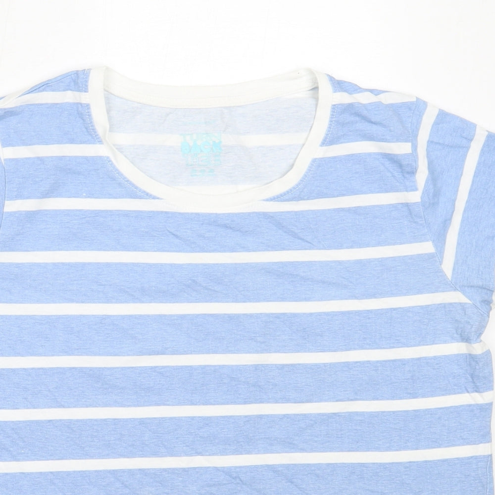 Primark Womens Blue Striped Cotton Basic T-Shirt Size 14 Round Neck