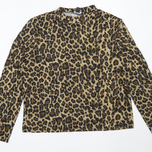 Primark Womens Beige High Neck Animal Print Polyester Pullover Jumper Size XL