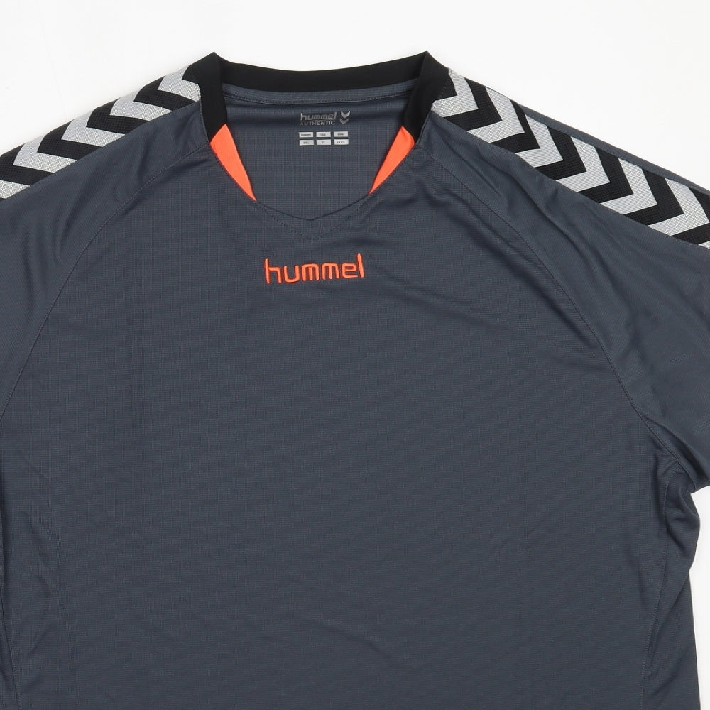 Hummel Mens Grey  Polyester Basic T-Shirt Size 2XL V-Neck