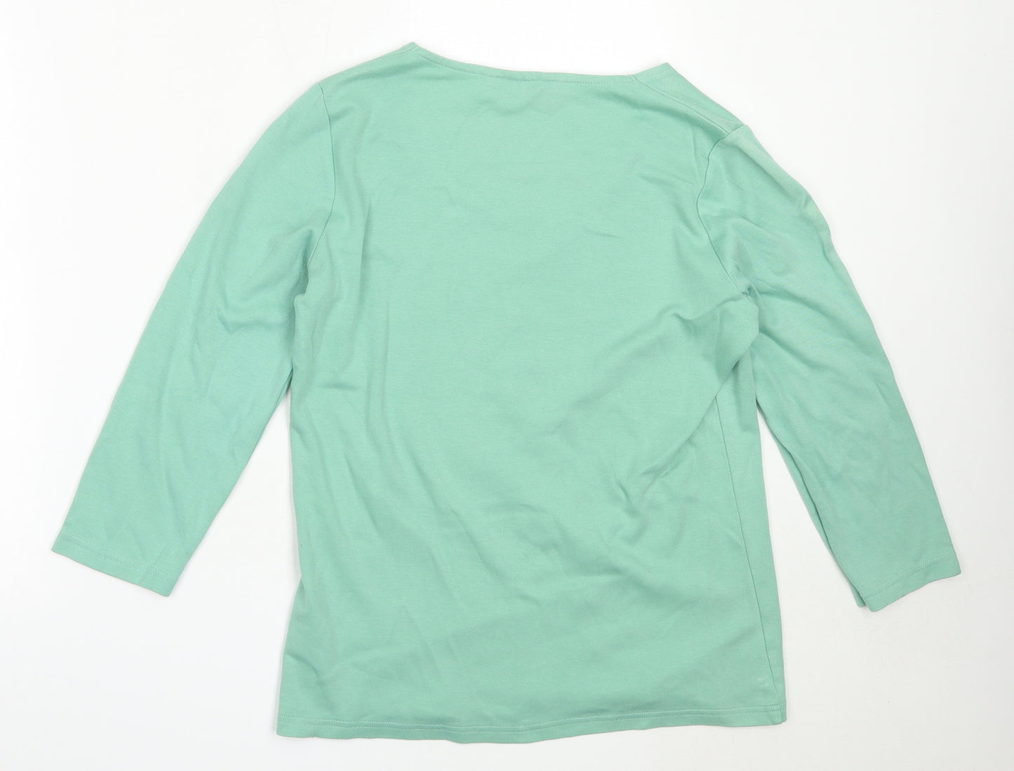 Tulchan Womens Green  Cotton Basic T-Shirt Size M V-Neck