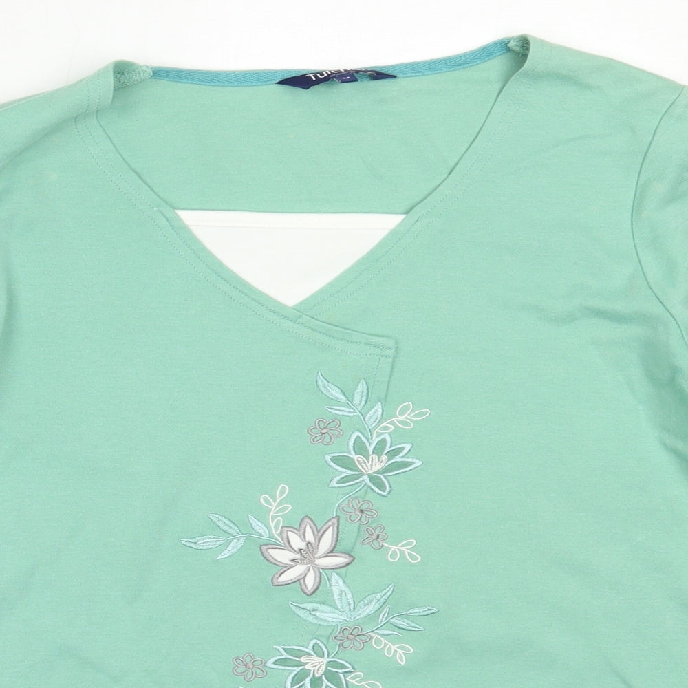 Tulchan Womens Green  Cotton Basic T-Shirt Size M V-Neck