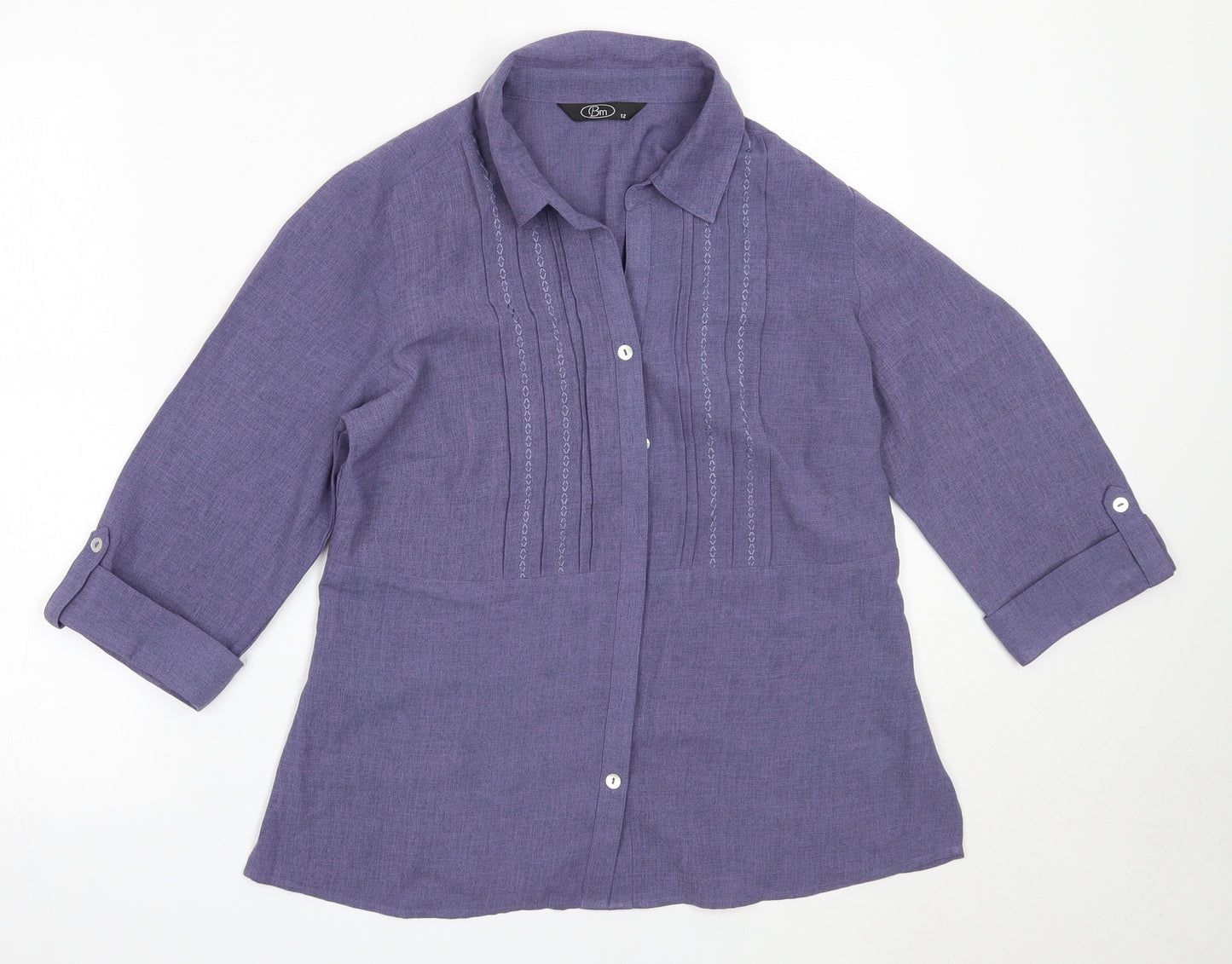 BM Womens Purple  Polyester Basic Button-Up Size 12 Collared