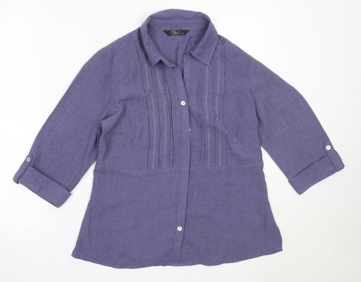 BM Womens Purple  Polyester Basic Button-Up Size 12 Collared