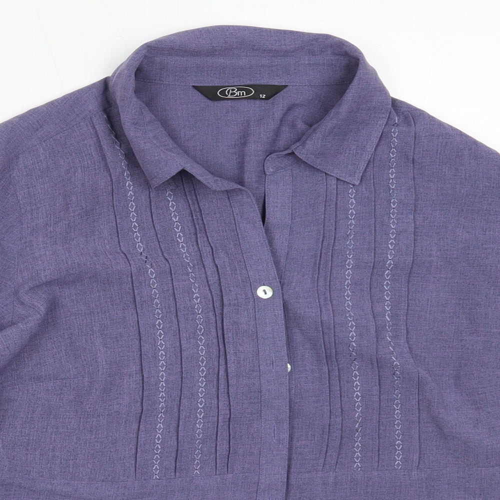 BM Womens Purple  Polyester Basic Button-Up Size 12 Collared