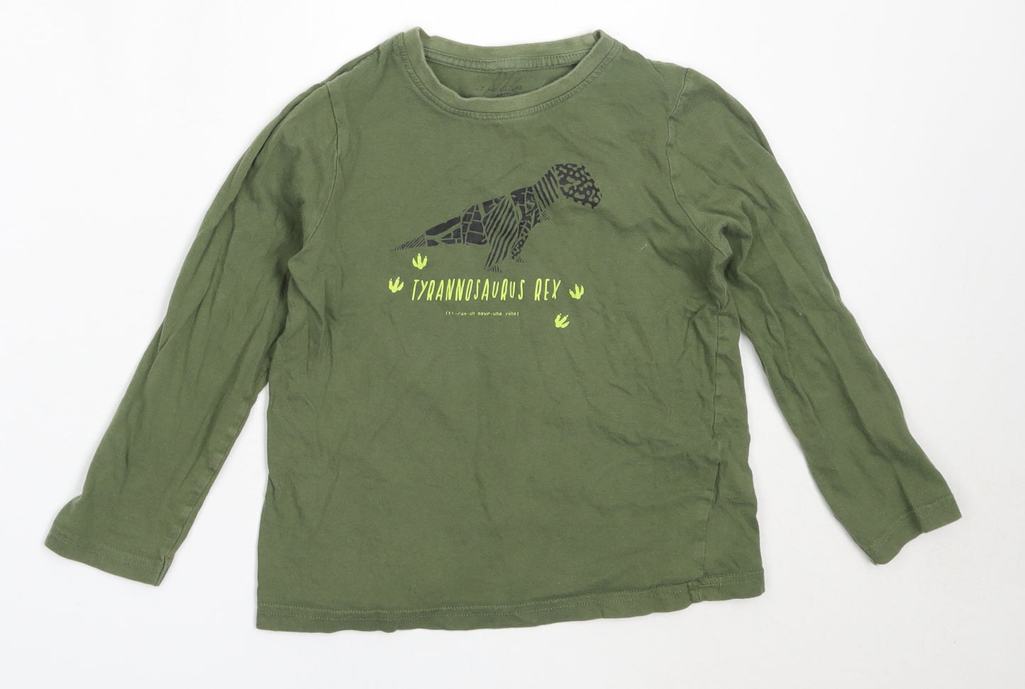 Primark Boys Green  Cotton Basic T-Shirt Size 6-7 Years Round Neck