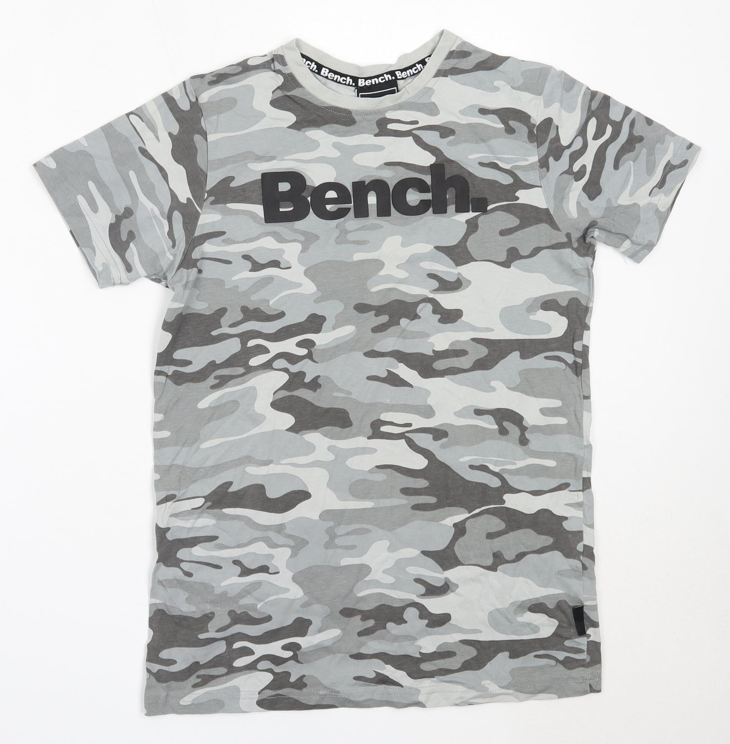 Bench Boys Grey Camouflage Cotton Basic T-Shirt Size 13 Years Round Neck