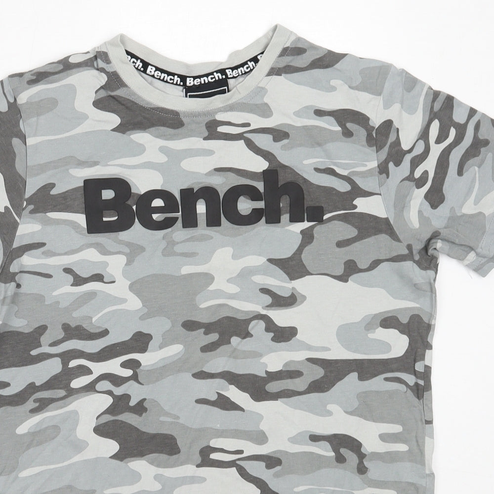 Bench Boys Grey Camouflage Cotton Basic T-Shirt Size 13 Years Round Neck