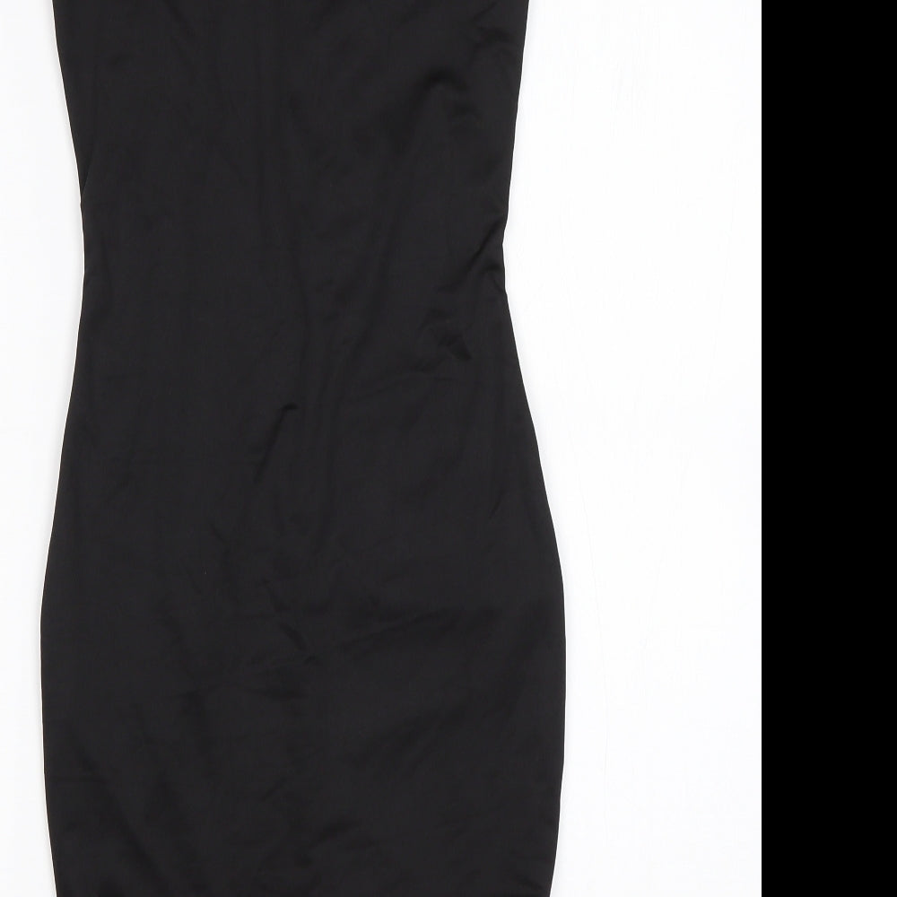 PRETTYLITTLETHING Womens Black  Polyester Bodycon  Size 10  V-Neck