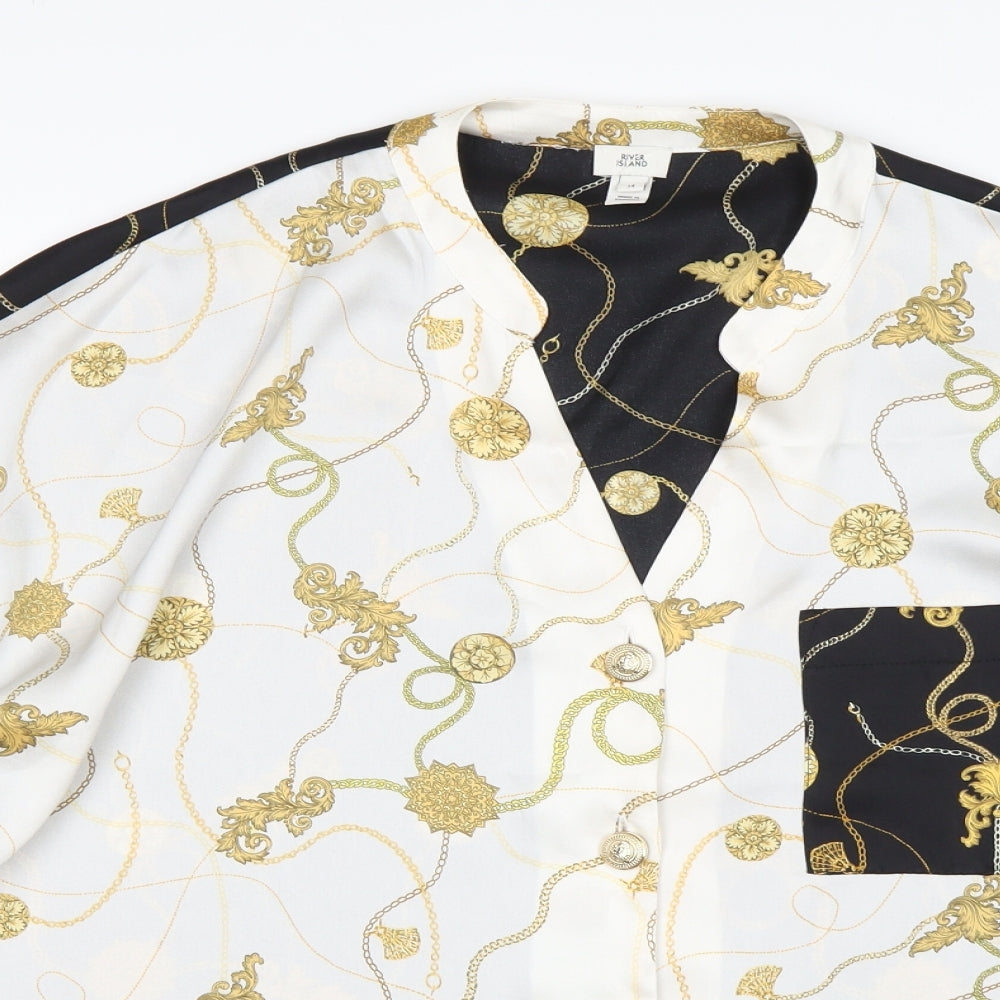 River Island Womens Multicoloured Paisley Polyester Basic Button-Up Size 14 V-Neck