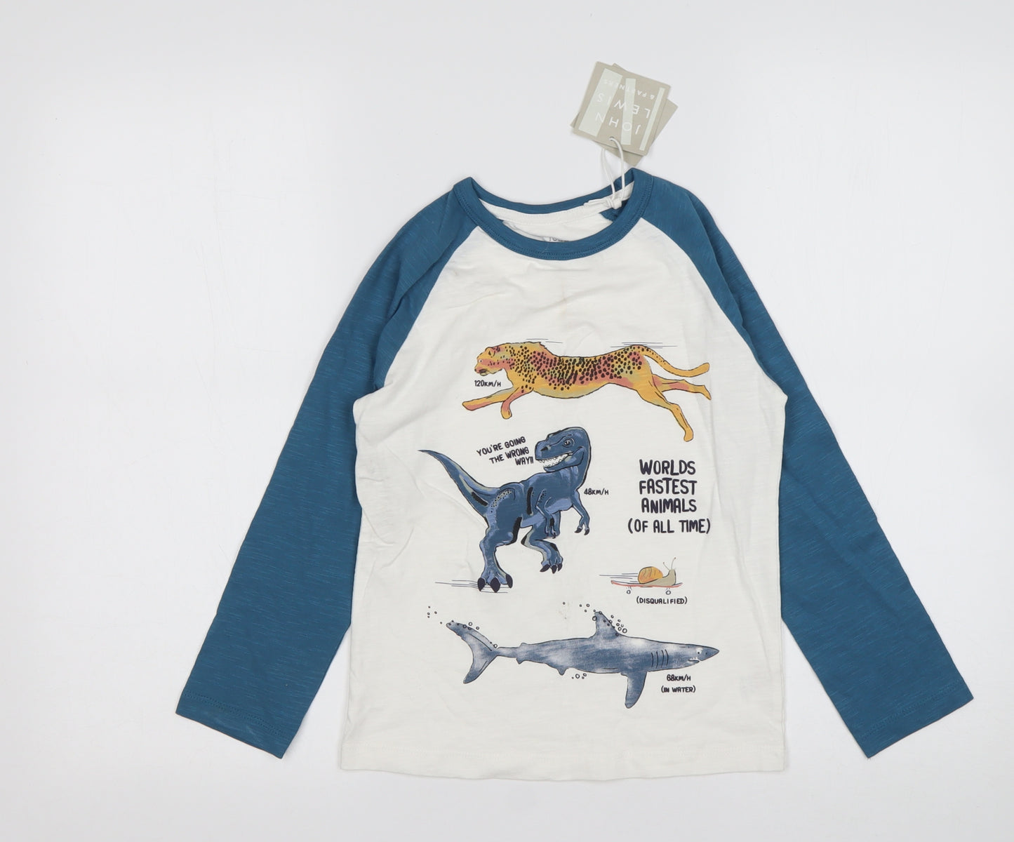 John Lewis Boys Multicoloured  Cotton Basic T-Shirt Size 7 Years Round Neck