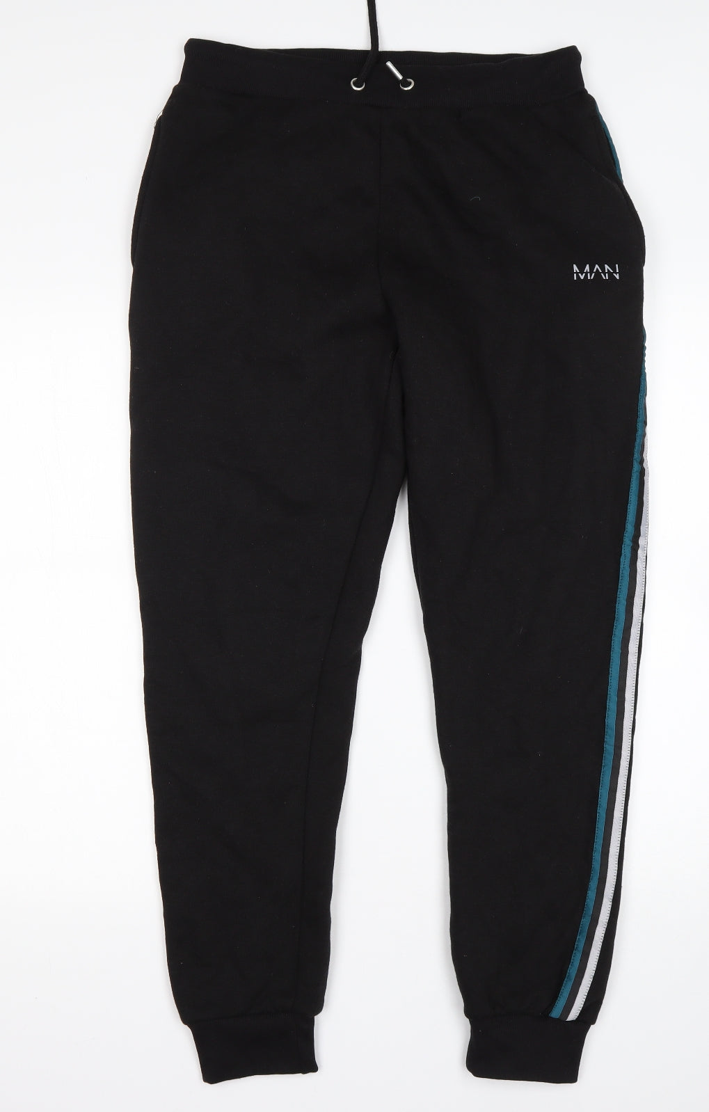 BoohooMAN Mens Black  Cotton Sweatpants Trousers Size S L28 in Regular