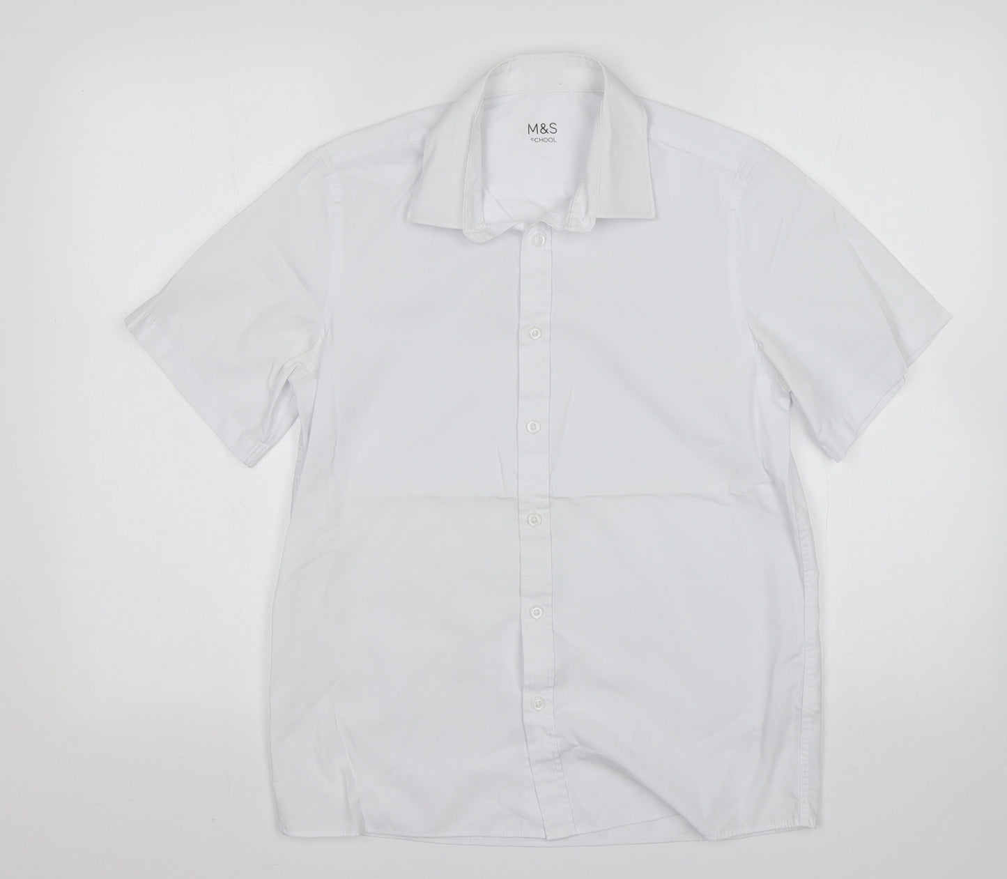 M&S Boys White  Polyester Basic Button-Up Size 13-14 Years Collared  - School Wear