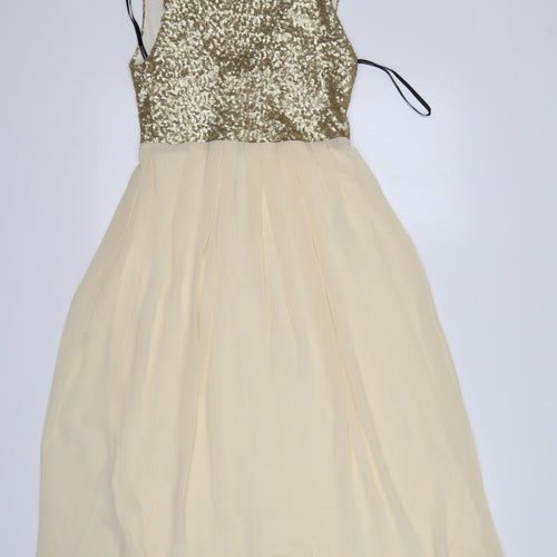 TFNC Womens Gold  Polyester Fit & Flare  Size XS  Round Neck
