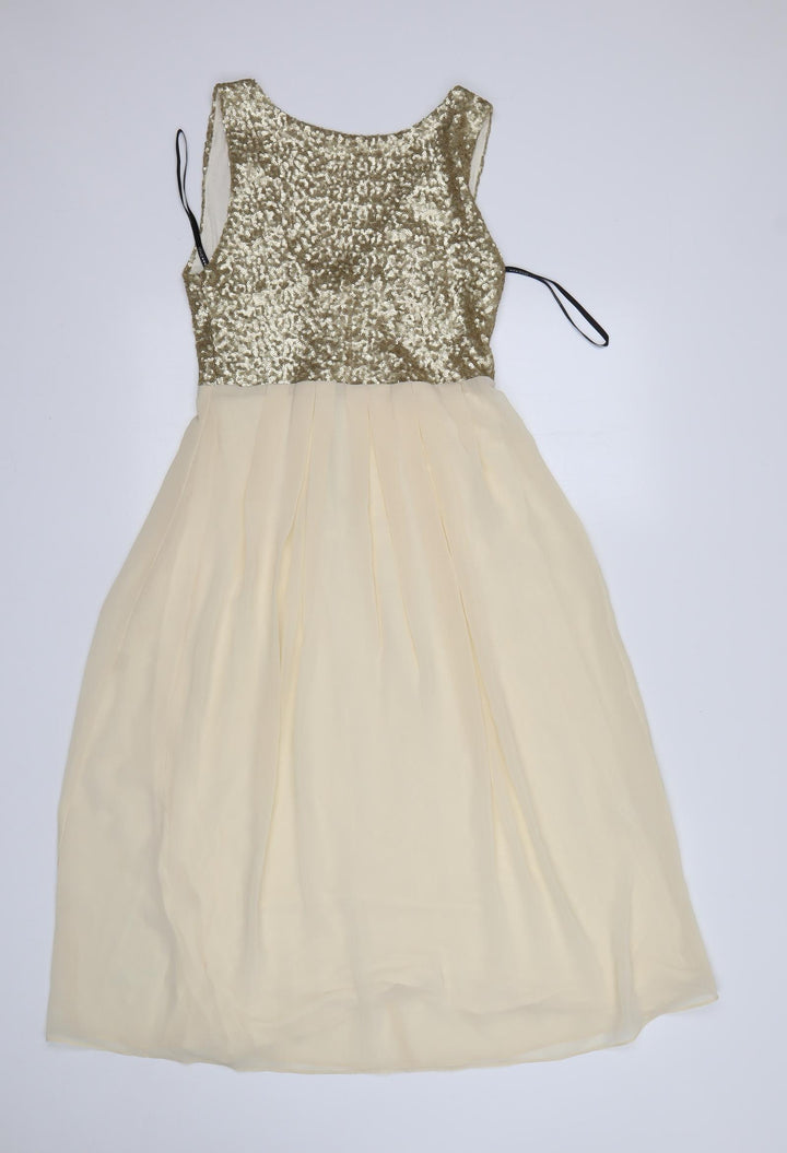 TFNC Womens Gold  Polyester Fit & Flare  Size XS  Round Neck