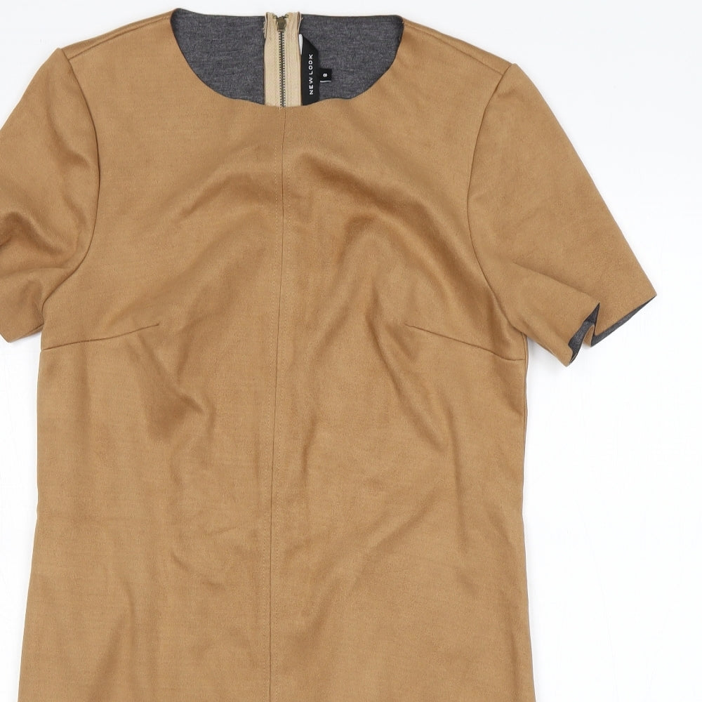 New Look Womens Brown  Polyester Sheath  Size 8  Round Neck