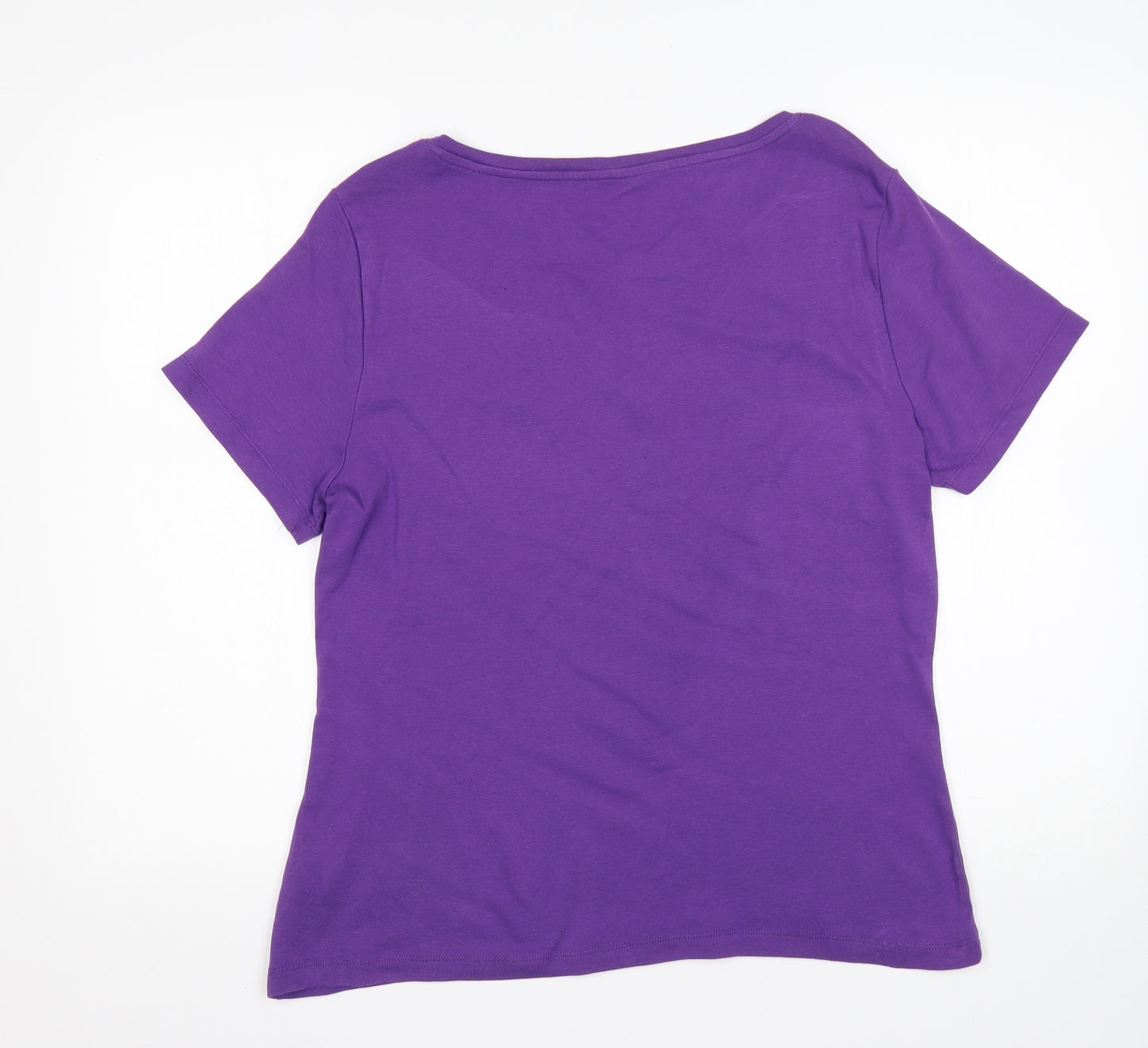 M&Co Womens Purple  Cotton Basic T-Shirt Size 18 Round Neck