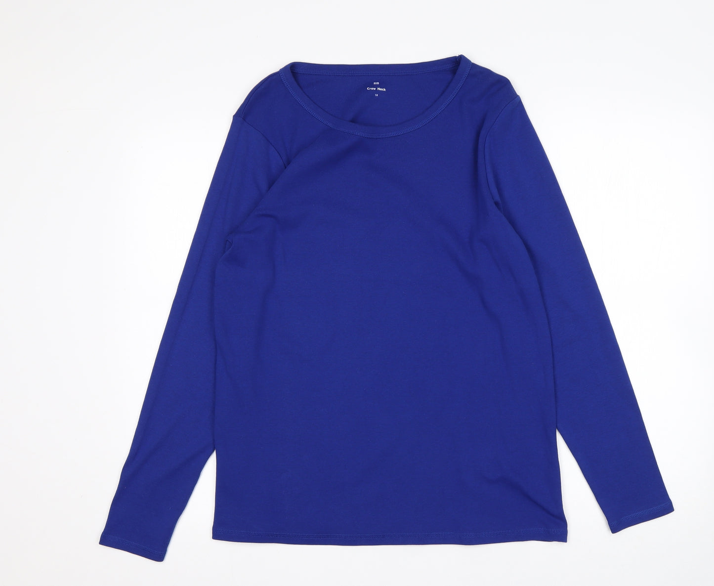 M&S Womens Blue  Cotton Basic T-Shirt Size 18 Round Neck