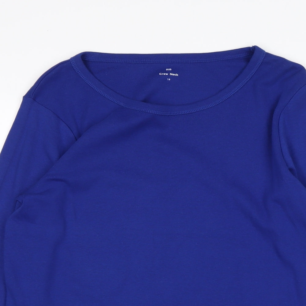 M&S Womens Blue  Cotton Basic T-Shirt Size 18 Round Neck