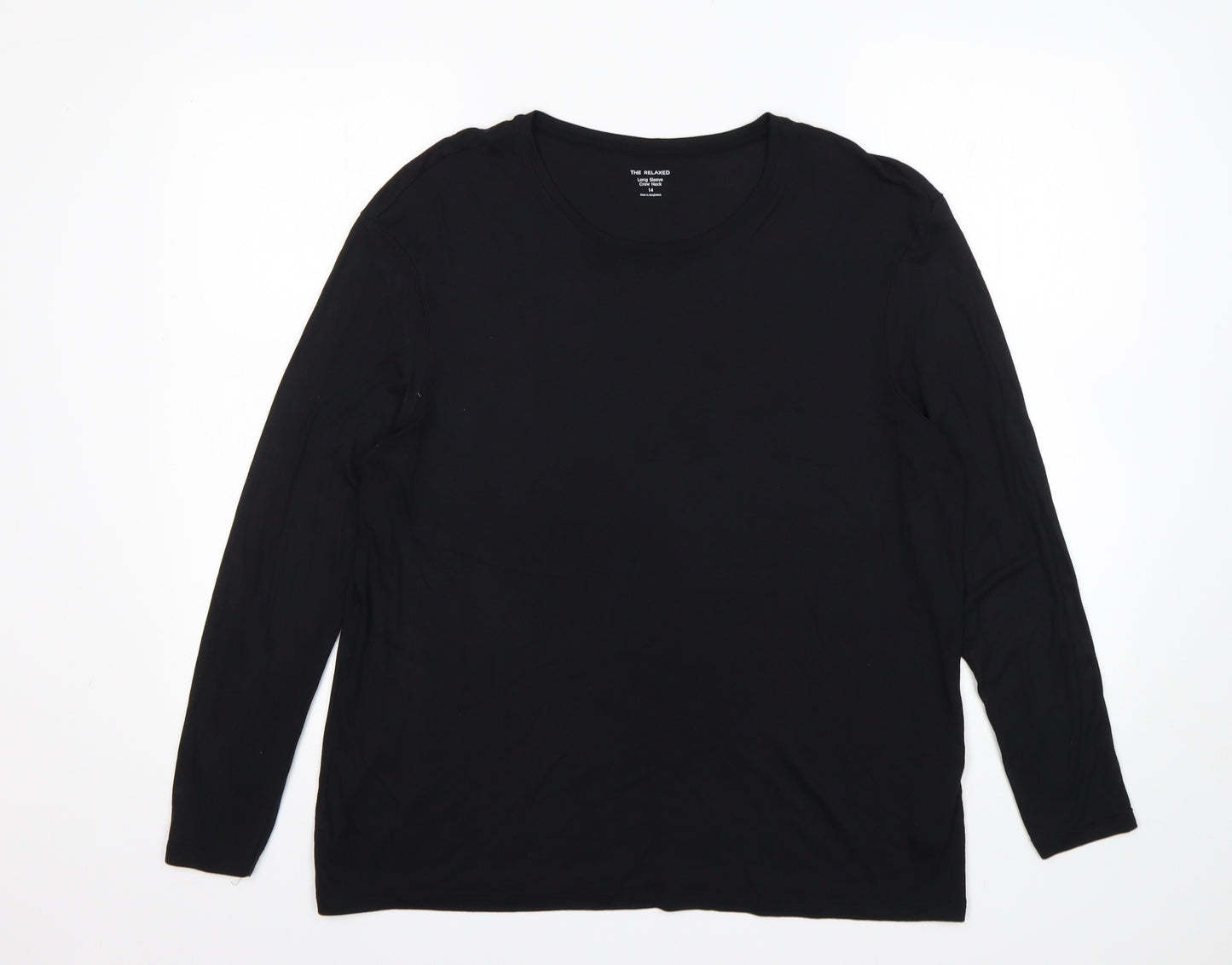 M&S Womens Black  Viscose Basic T-Shirt Size 14 Round Neck