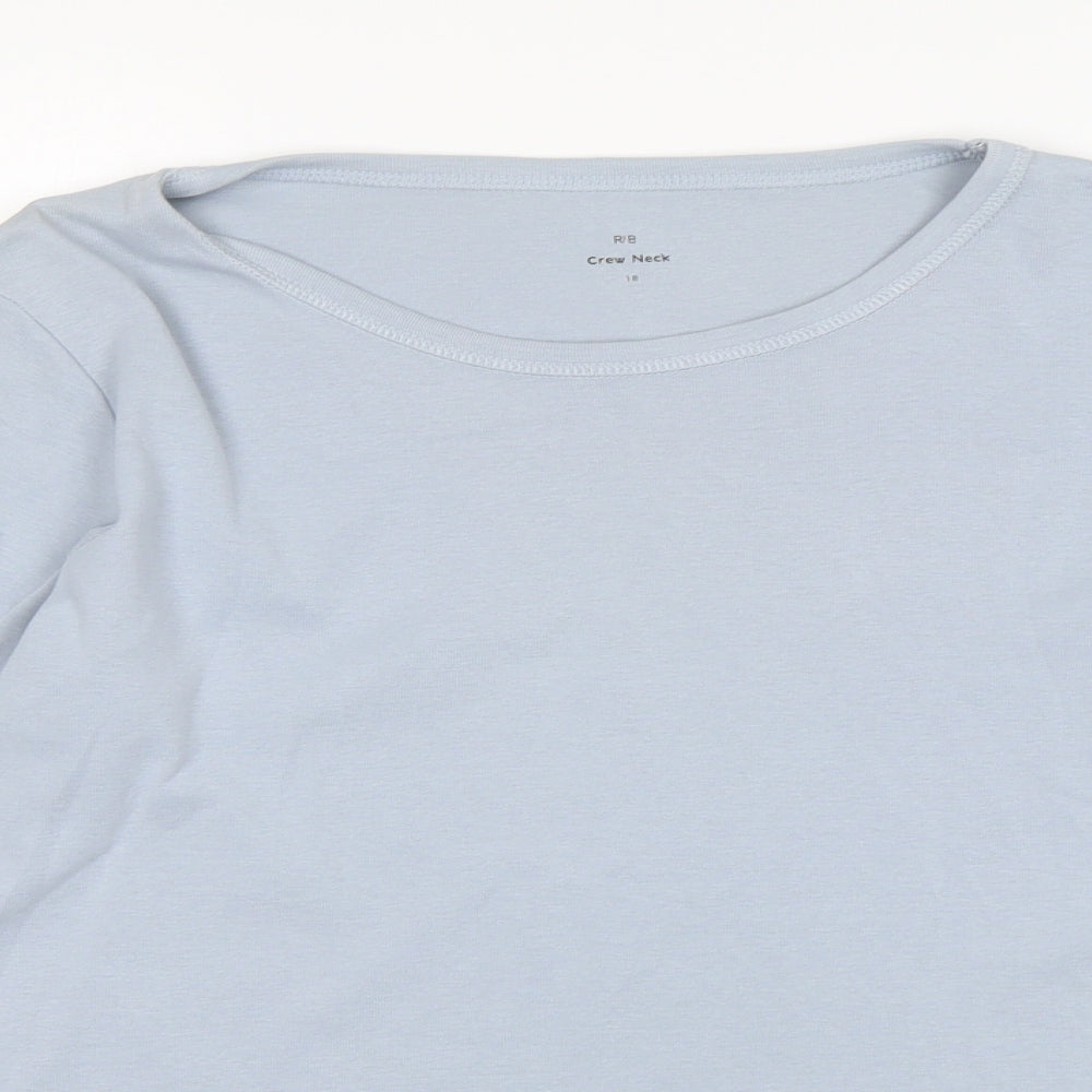 M&S Womens Blue  Cotton Basic T-Shirt Size 18 Round Neck