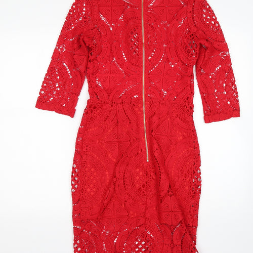 Missy Empire Womens Red  Polyester Pencil Dress  Size 8  Round Neck