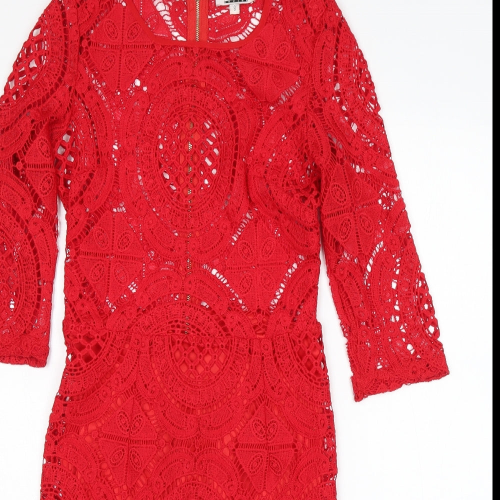 Missy Empire Womens Red  Polyester Pencil Dress  Size 8  Round Neck