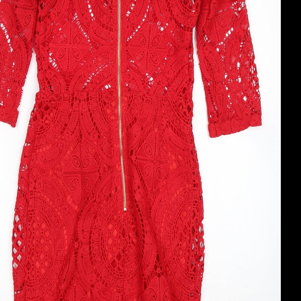 Missy Empire Womens Red  Polyester Pencil Dress  Size 8  Round Neck