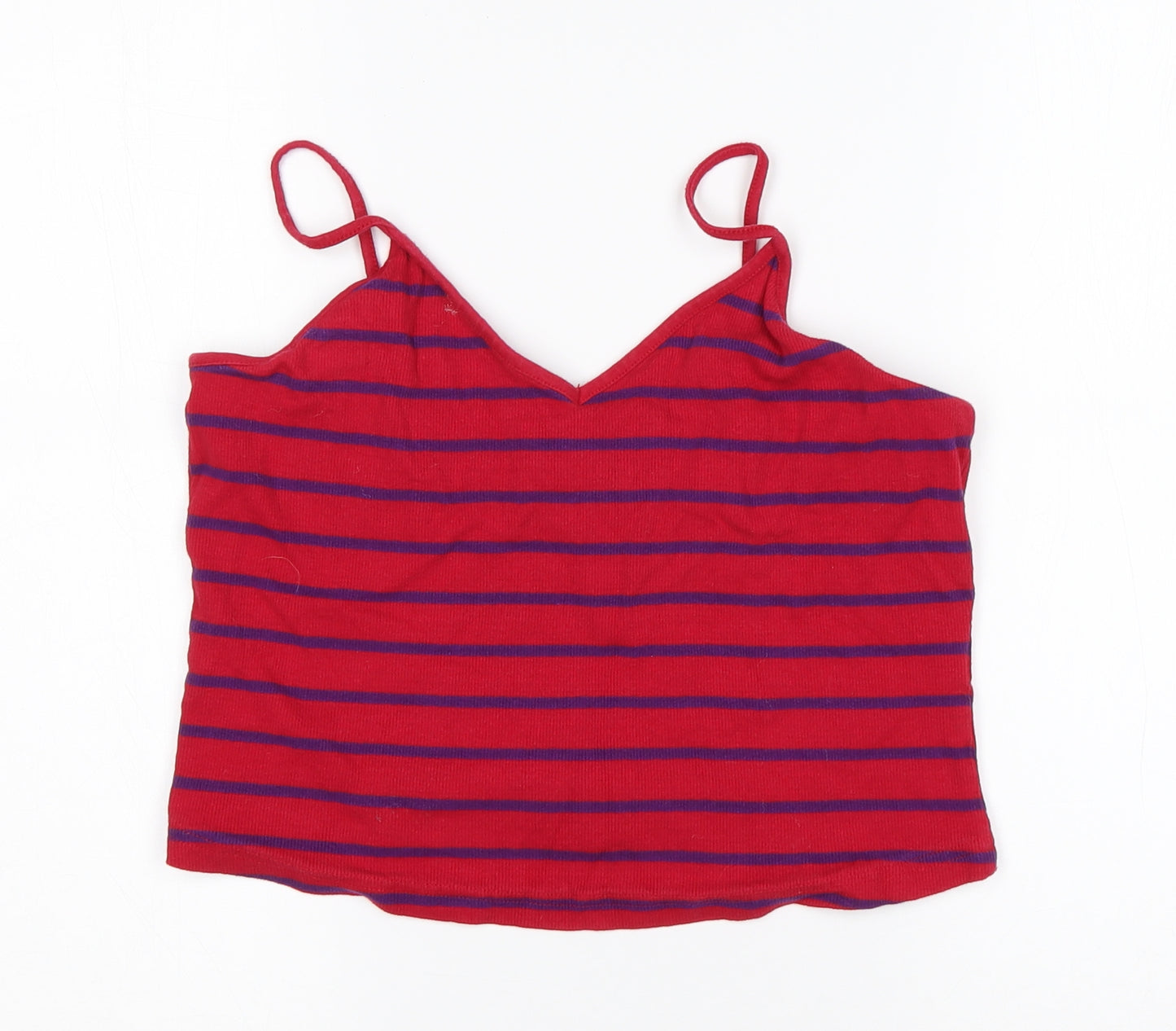 Primark Womens Multicoloured Striped Cotton Cropped Tank Size L V-Neck