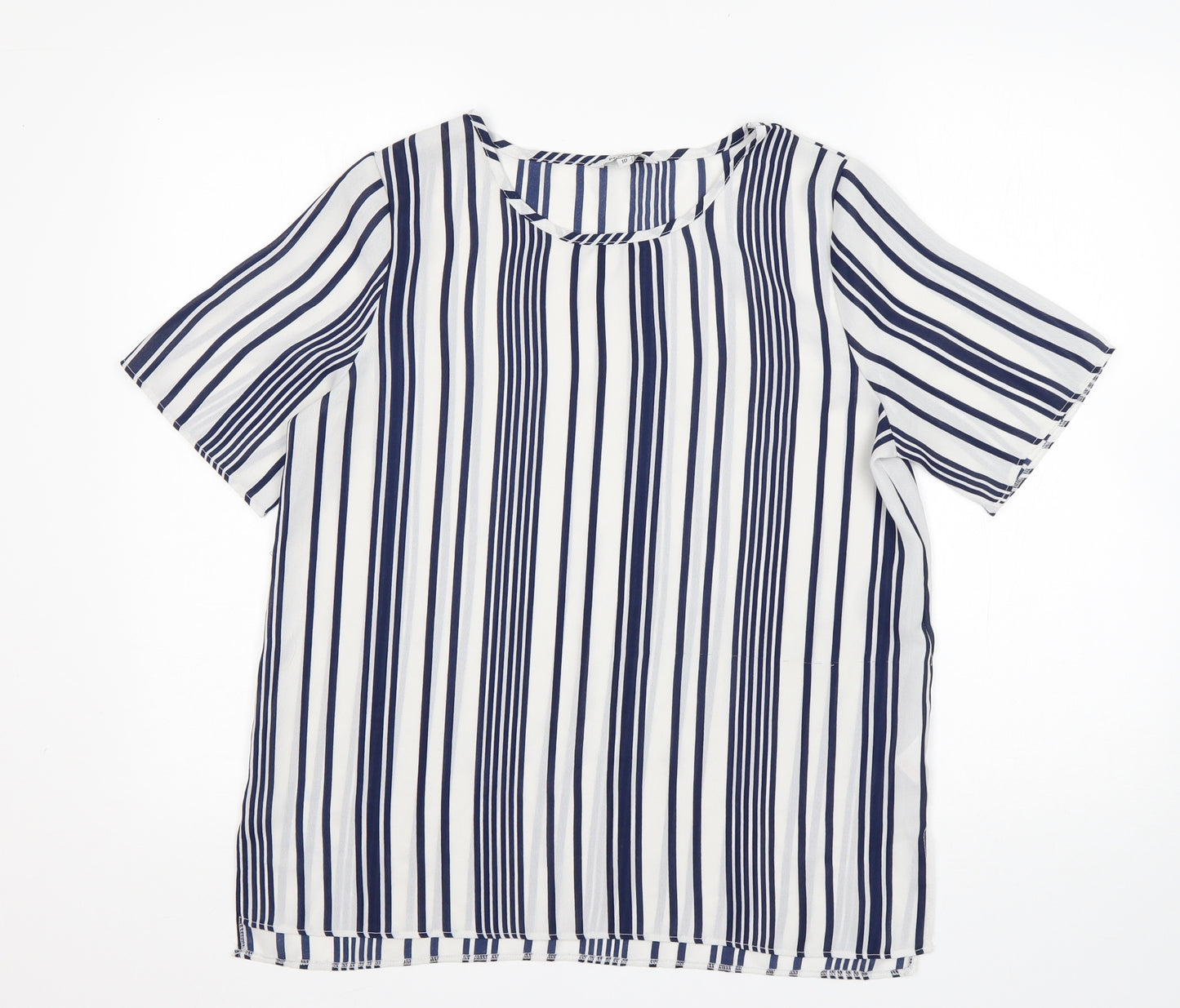 PEP&CO Womens Multicoloured Striped Polyester Basic Blouse Size 10 Round Neck
