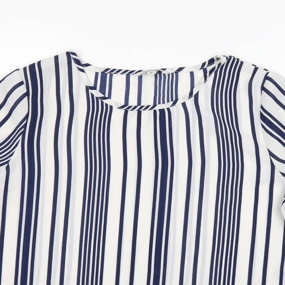 PEP&CO Womens Multicoloured Striped Polyester Basic Blouse Size 10 Round Neck