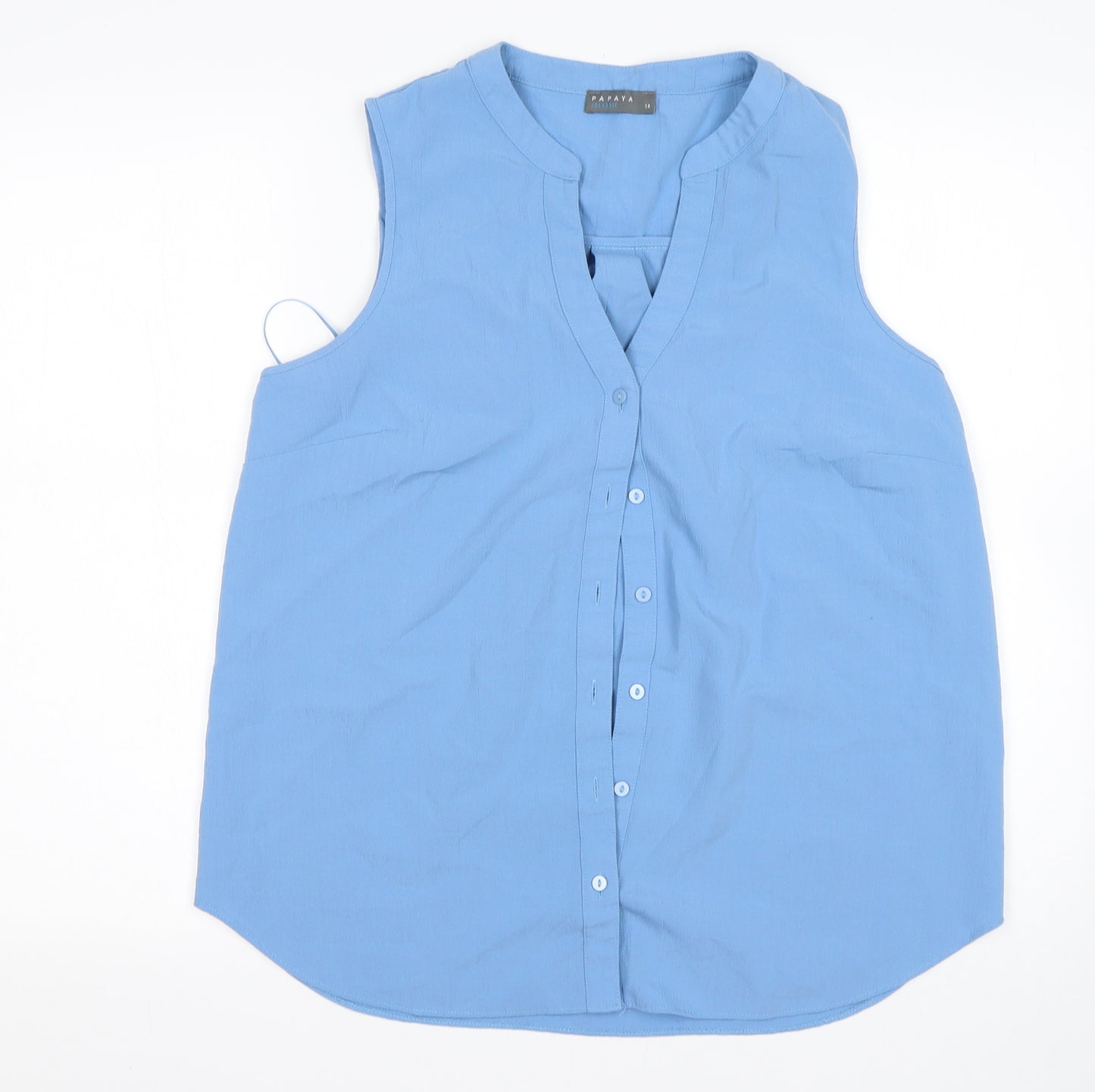 Papaya Womens Blue  Polyester Basic Button-Up Size 14 V-Neck