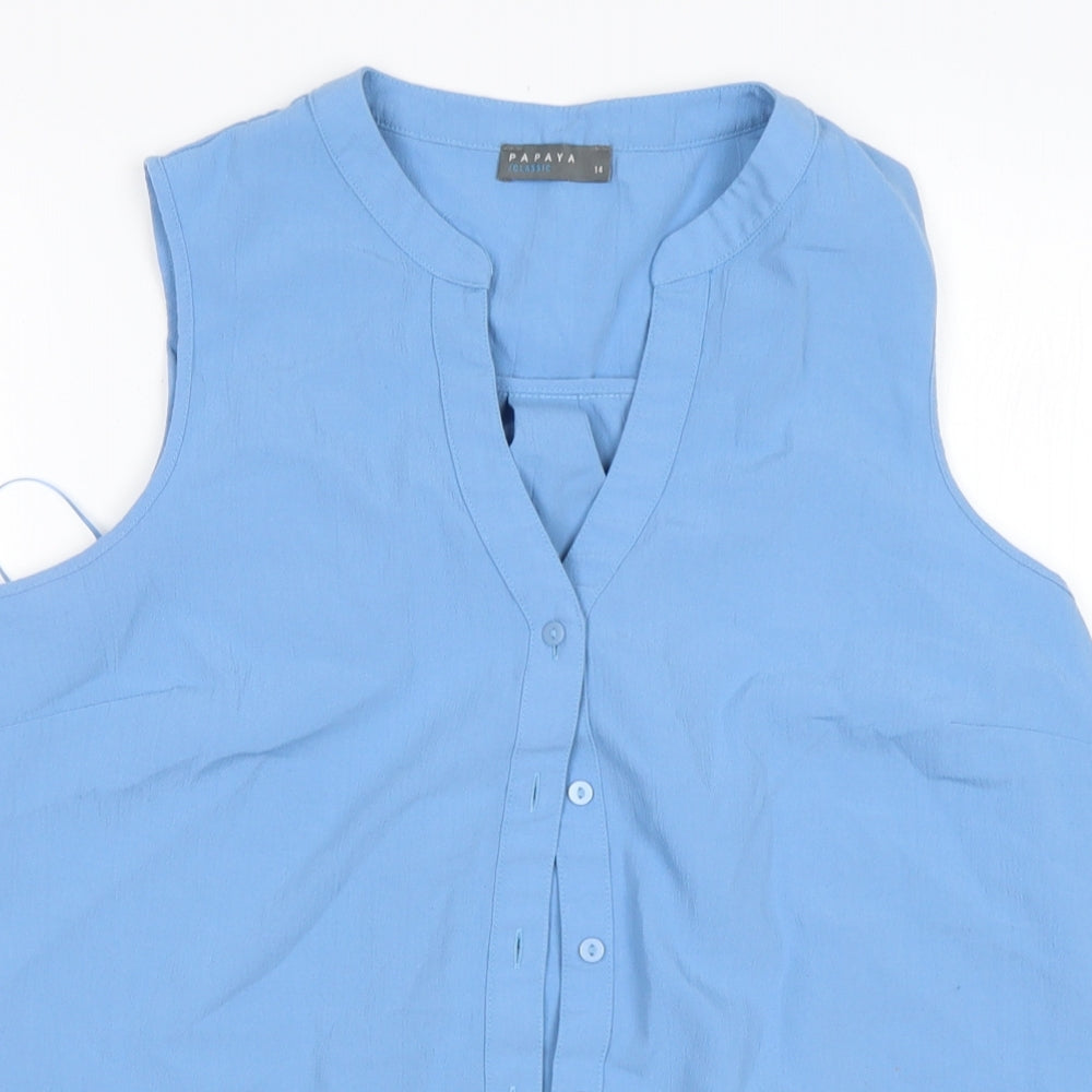 Papaya Womens Blue  Polyester Basic Button-Up Size 14 V-Neck