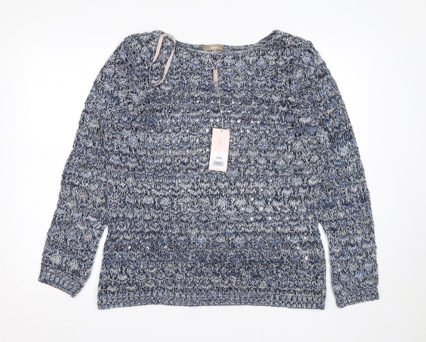 Soon Womens Blue Round Neck  Acrylic Pullover Jumper Size 16