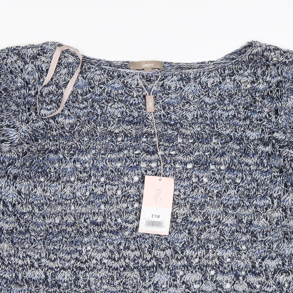 Soon Womens Blue Round Neck  Acrylic Pullover Jumper Size 16
