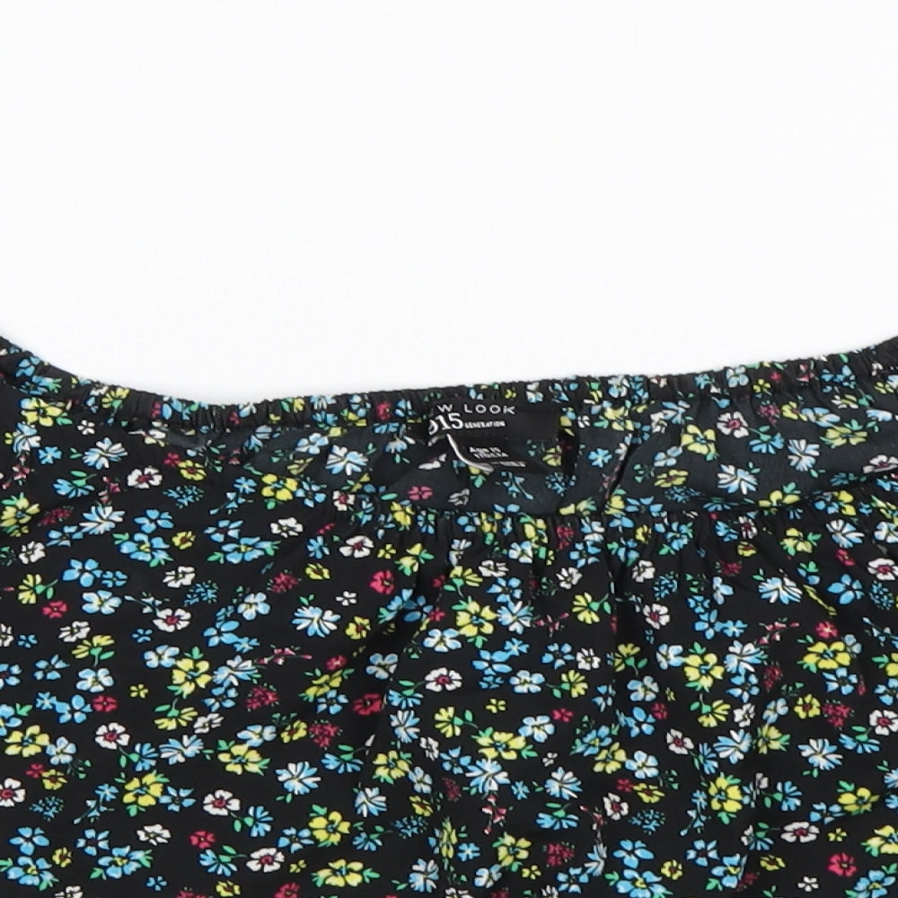 New Look Girls Multicoloured Floral Polyester Basic Blouse Size 15 Years Boat Neck