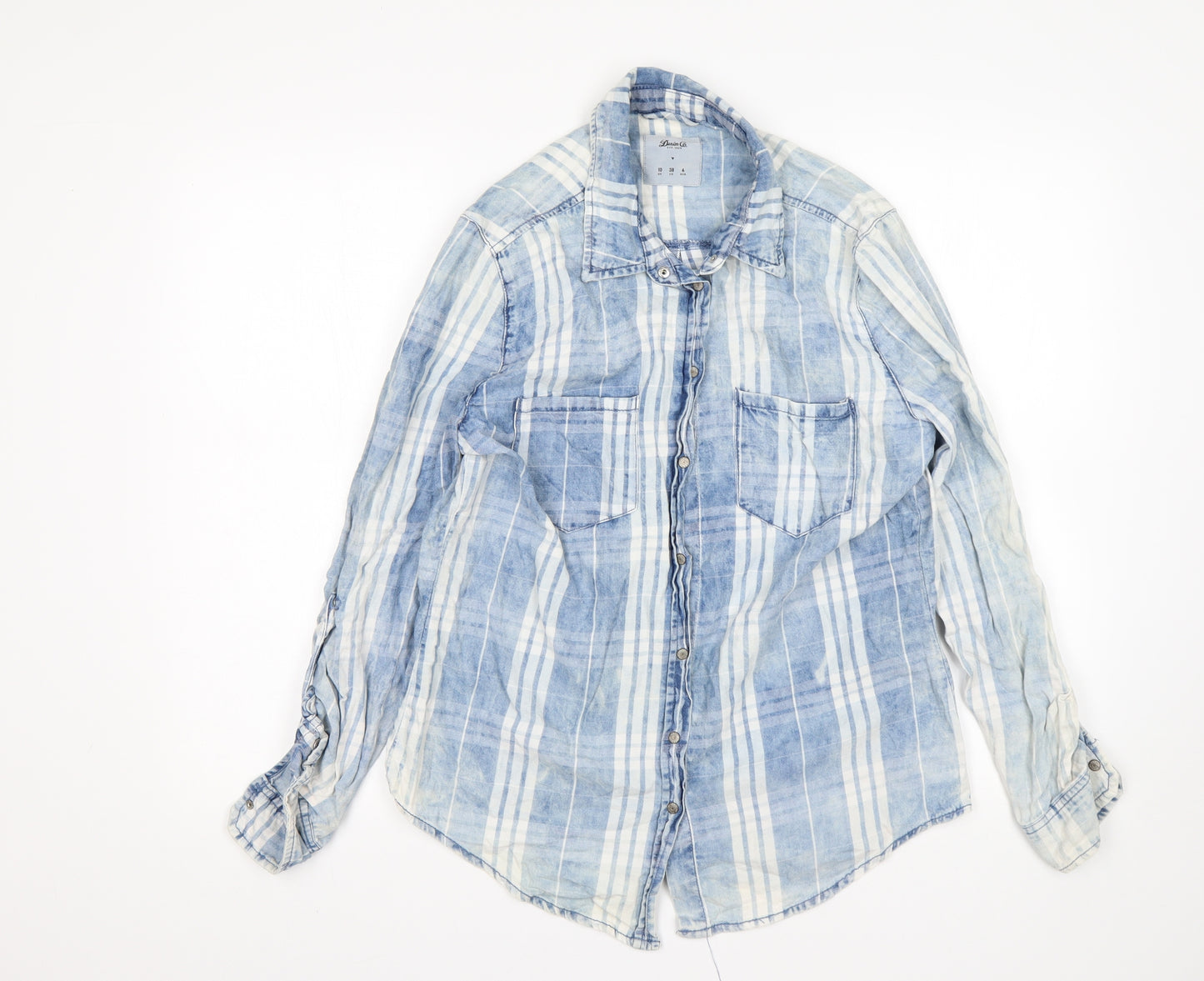 Primark Womens Multicoloured Plaid Cotton Basic Button-Up Size 10 Collared