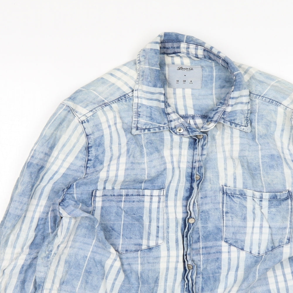 Primark Womens Multicoloured Plaid Cotton Basic Button-Up Size 10 Collared