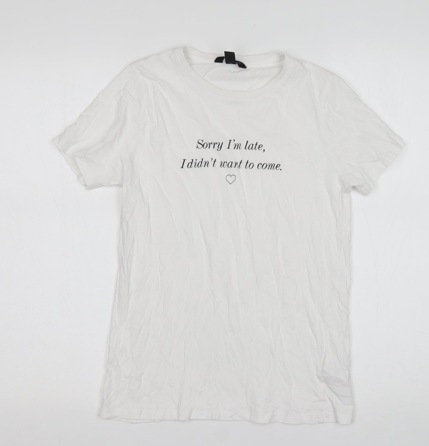 New Look Womens White  Cotton Basic T-Shirt Size 8 Round Neck