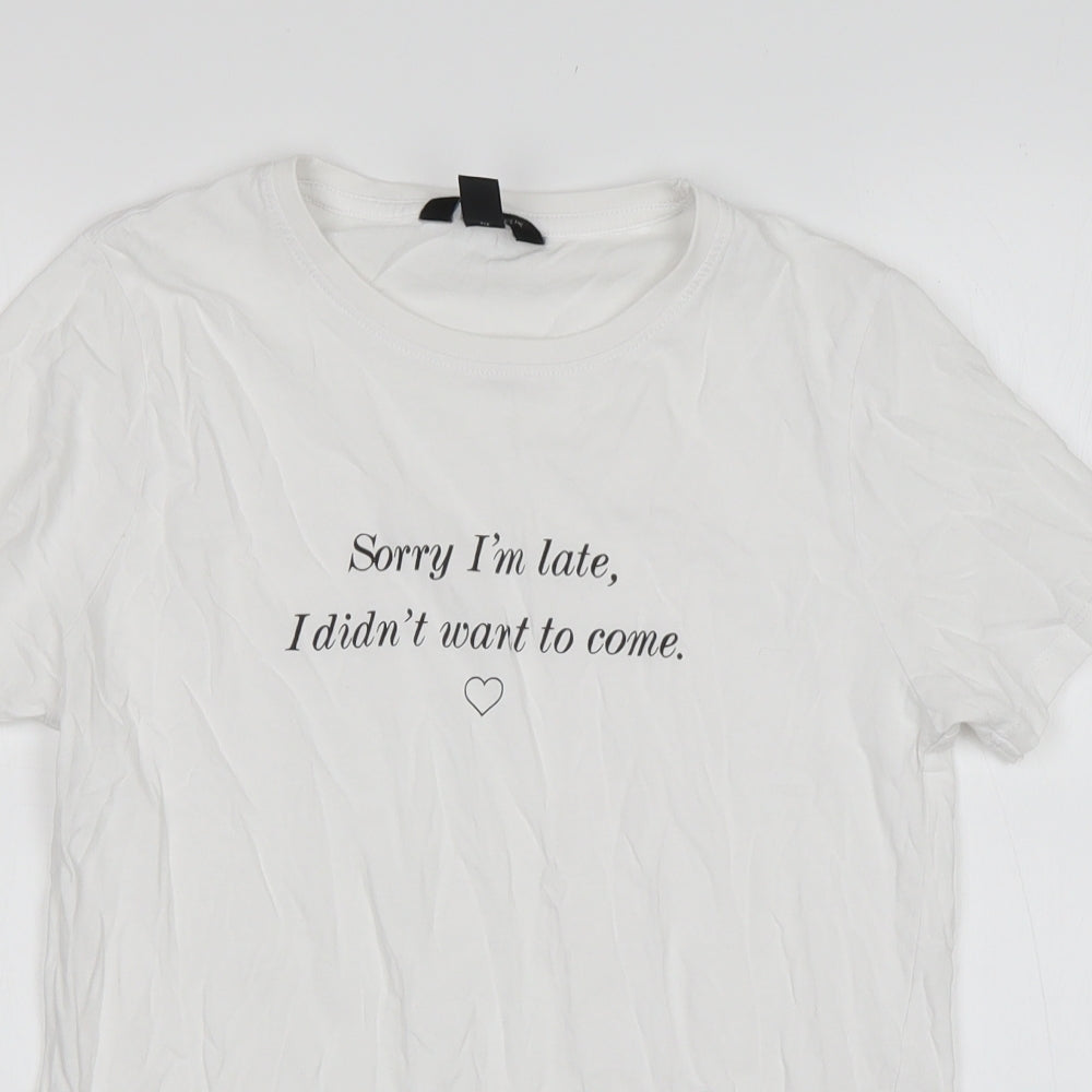 New Look Womens White  Cotton Basic T-Shirt Size 8 Round Neck