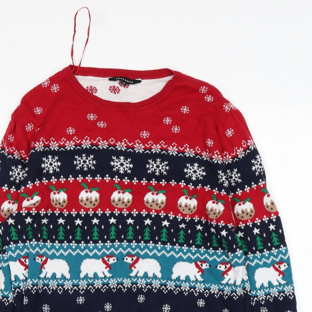 Peacocks Womens Multicoloured Round Neck Fair Isle Cotton Pullover Jumper Size 18
