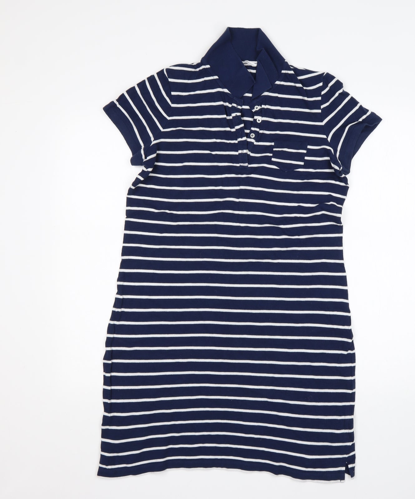 M&S Womens Multicoloured Striped Cotton T-Shirt Dress  Size 14  Collared
