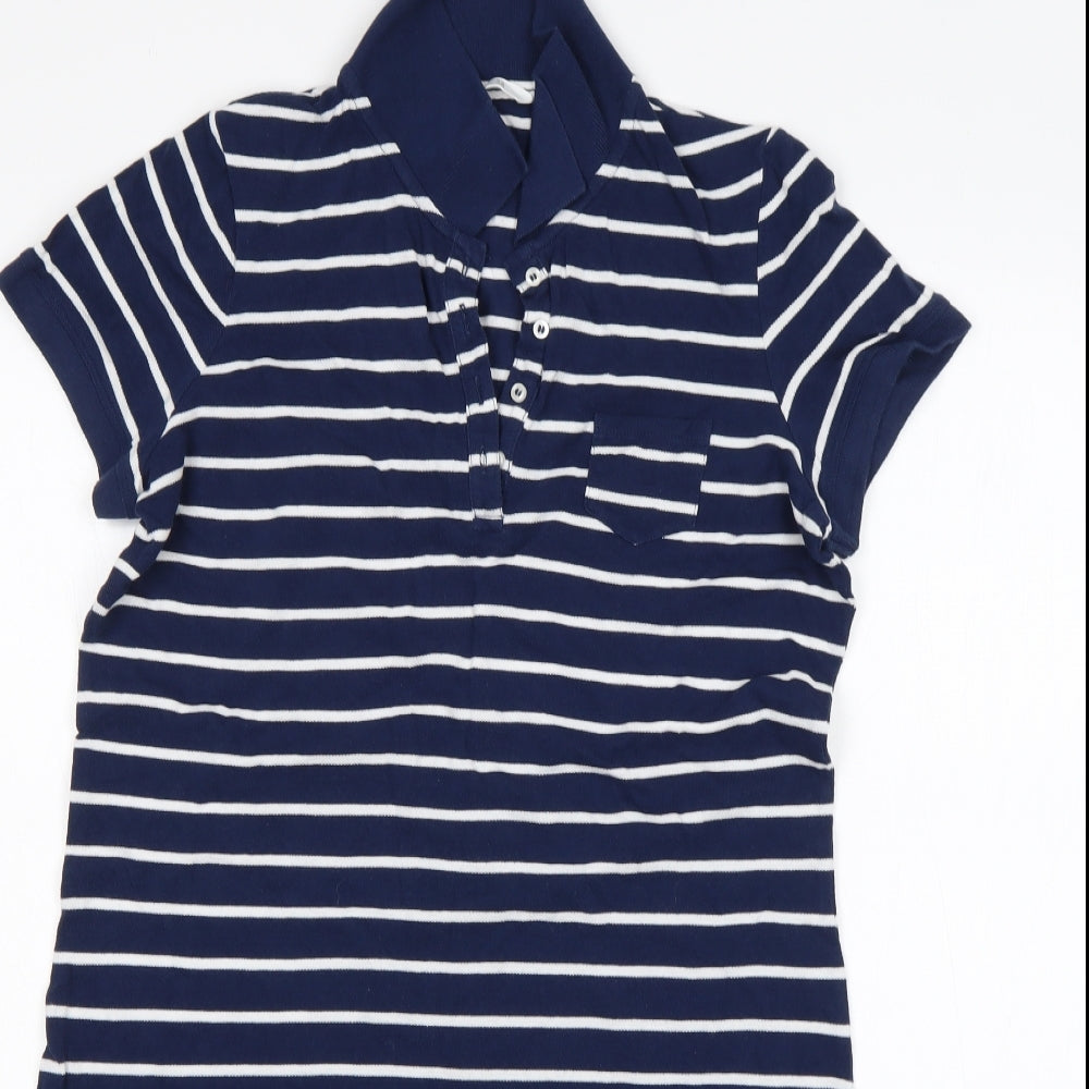 M&S Womens Multicoloured Striped Cotton T-Shirt Dress  Size 14  Collared