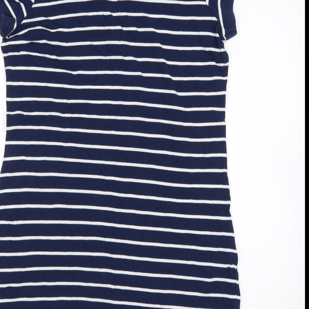M&S Womens Multicoloured Striped Cotton T-Shirt Dress  Size 14  Collared