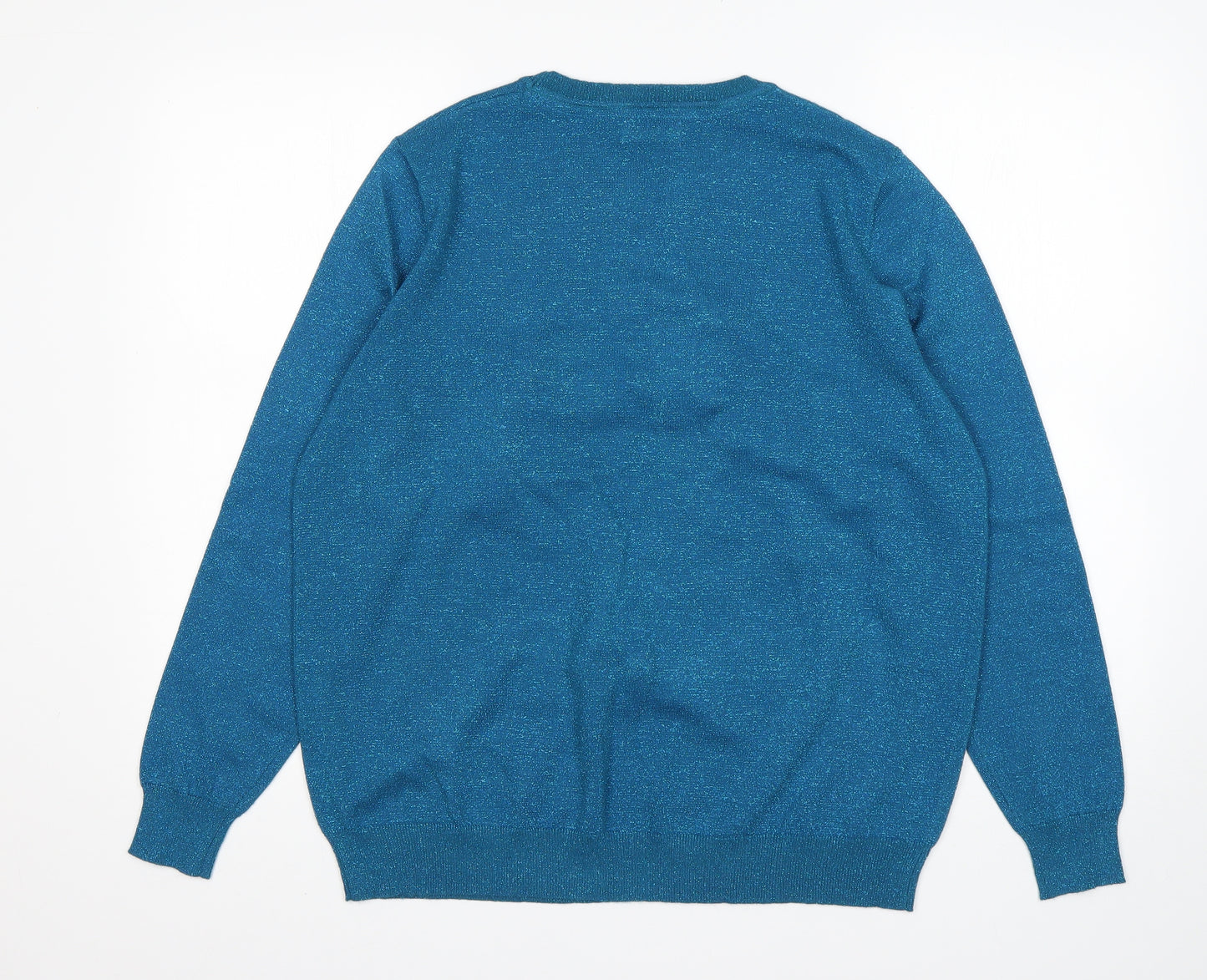 Papaya Womens Blue Round Neck  Viscose Pullover Jumper Size L   - Christmas