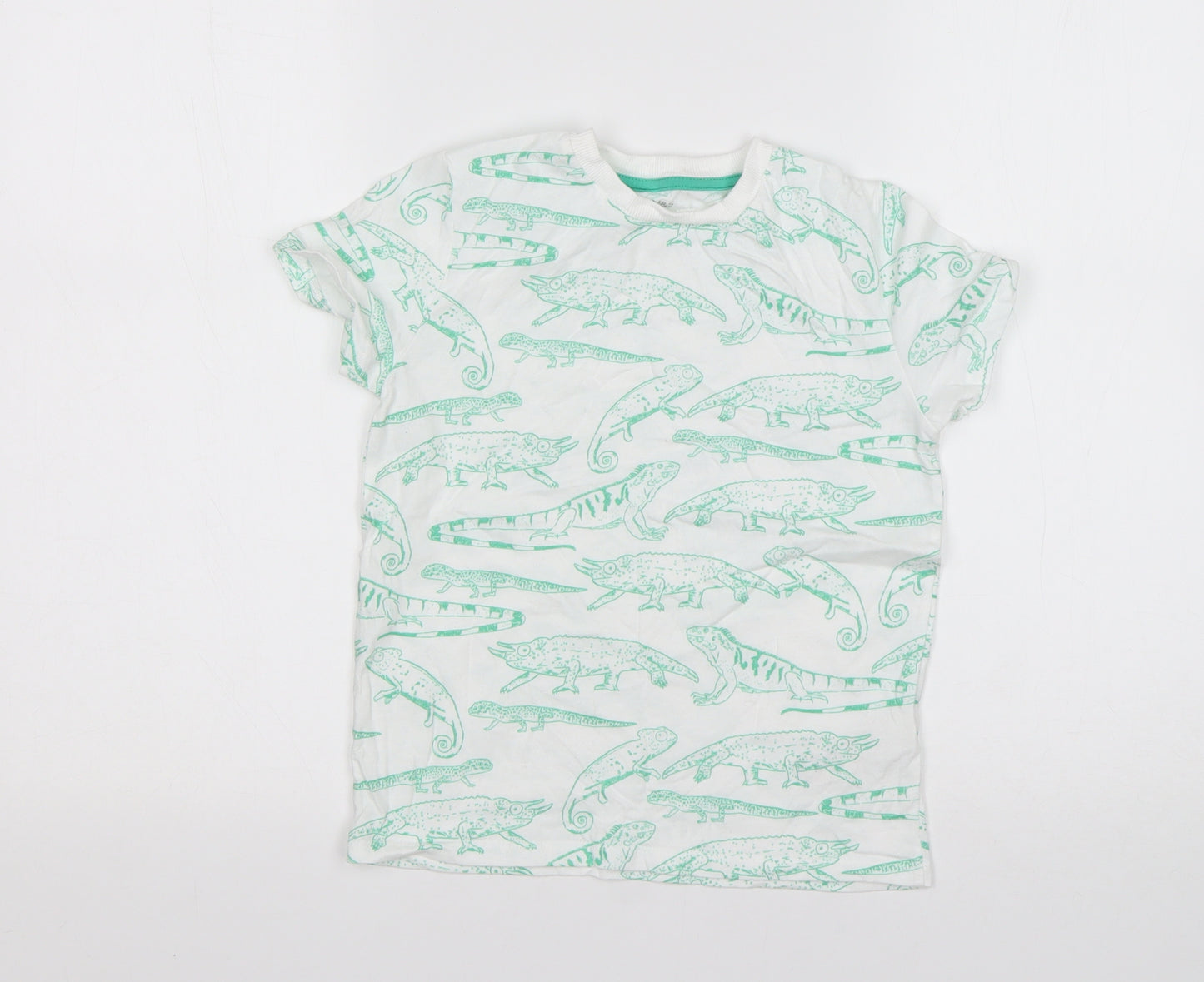 M&S Boys Multicoloured Animal Print Cotton Basic T-Shirt Size 6-7 Years Round Neck