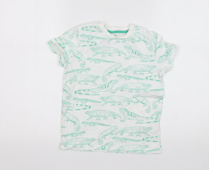 M&S Boys Multicoloured Animal Print Cotton Basic T-Shirt Size 6-7 Years Round Neck