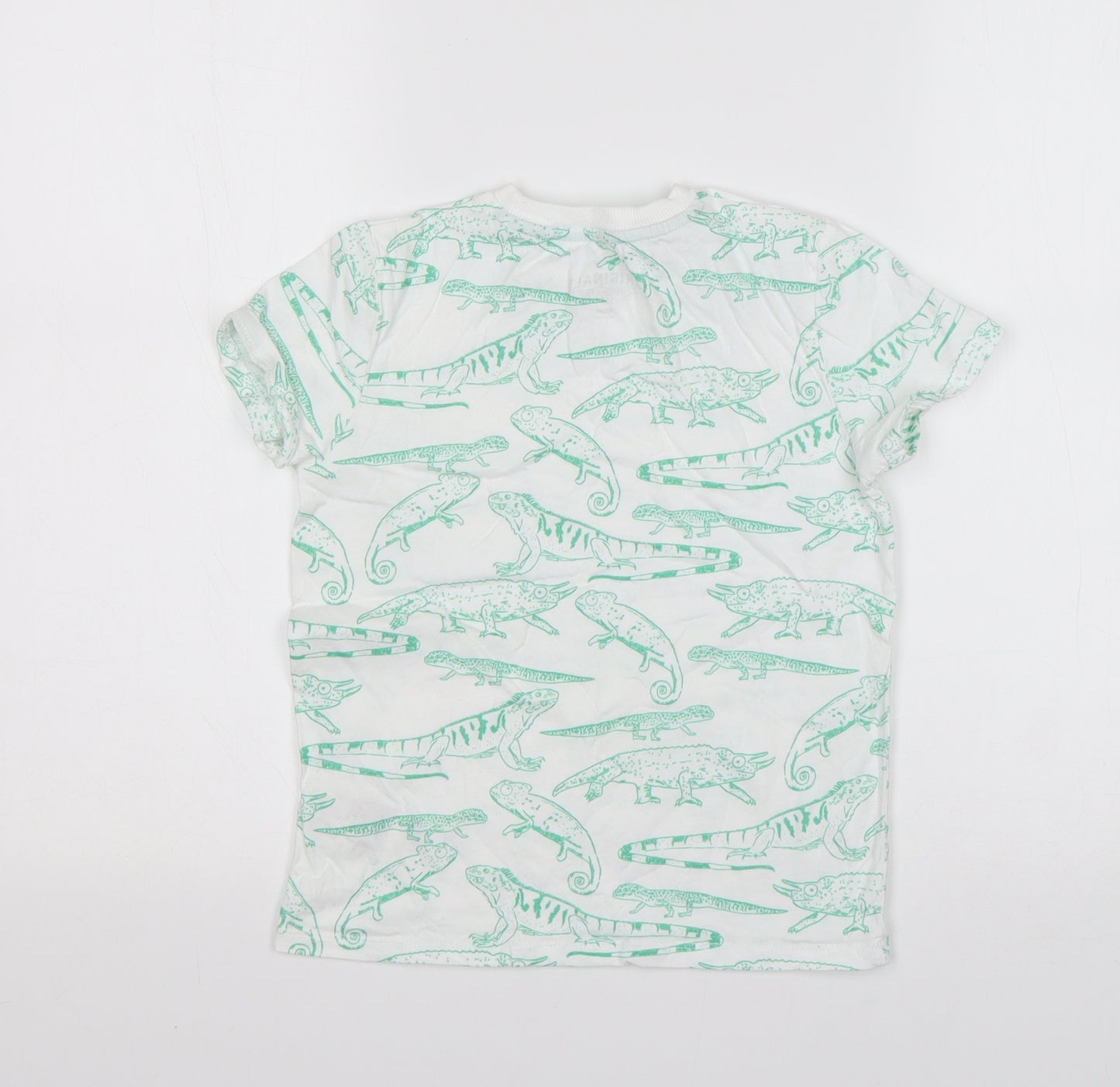 M&S Boys Multicoloured Animal Print Cotton Basic T-Shirt Size 6-7 Years Round Neck