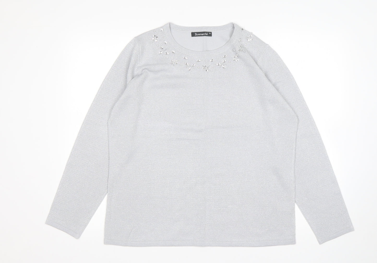 Bonmarché Womens Grey Round Neck  Acrylic Pullover Jumper Size M