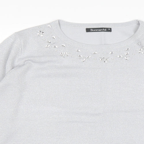 Bonmarché Womens Grey Round Neck  Acrylic Pullover Jumper Size M